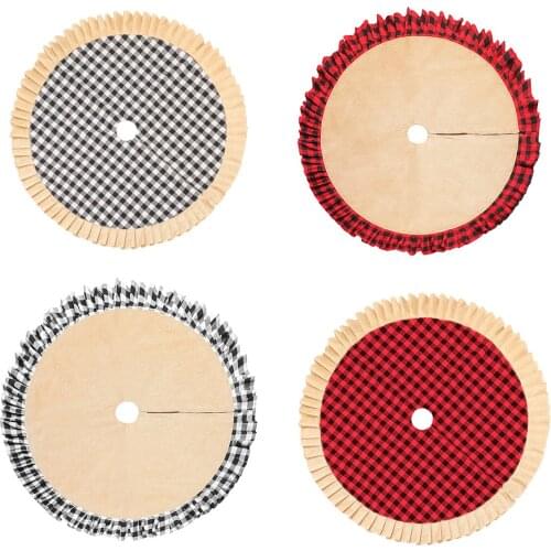 Christmas Tree Skirt Red Black Plaid with Pleated Trim Tree Skirt Xmas Decor for Indoor Outdoor Home Decoration