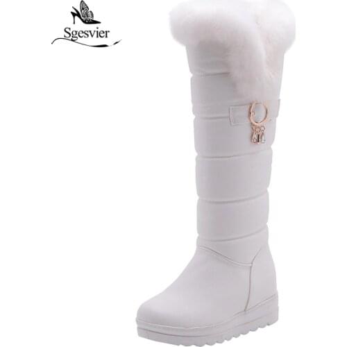 Sgesvier Knee High Boots Red Winter Shoes Warm Women Snow Boots Height Increasing Ladies Wedges Boots Plush Plus Size 42 B804