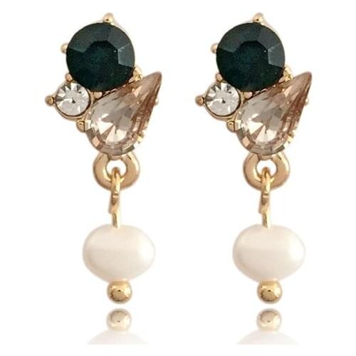 Trendy Gold Color Plating Green Stone with White Pearl Small Stud Earrings For Women Girl Fashion jewelry Lovely Cute Delicate