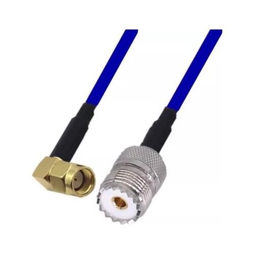 Blue Soft RG142 Double Shielded RP-SMA Male Right Angle to UHF Female Connector RF Coaxial Cable 50ohm