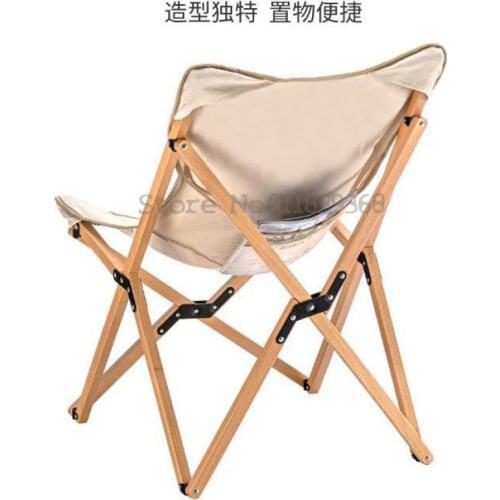 Solid wood folding chair outdoor portable recliner leisure camping chair backrest small stool
