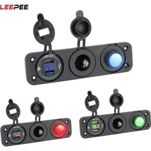 3 IN 1 LED Switch Panel Toggle Rocker Switch DC 12V/24V Dual USB Port Waterproof Digital Voltmeter For Car Marine