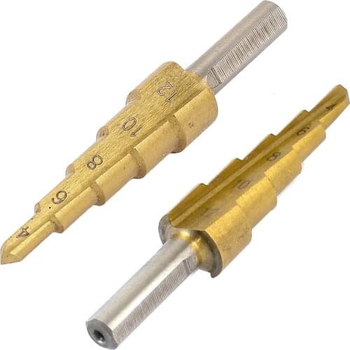 HSS Titanium Step Cone Metal Drill Bits 4-12mm Tone Triangle Shank Hole Cutting Woodworking Wood Drilling Power Tools Mar
