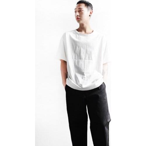 Heavyweight T-shirt short sleeve mens trendy 5 / 5 sleeve top base shirt loose round neck mens solid half sleeve T-shirt