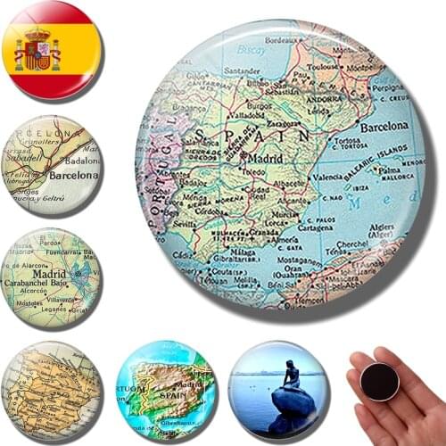 Spain map fridge magnet Barcelona Madrid map refrigerator magnet Vintage Spanish Valencia Barcelona World Travel Travel Souvenir