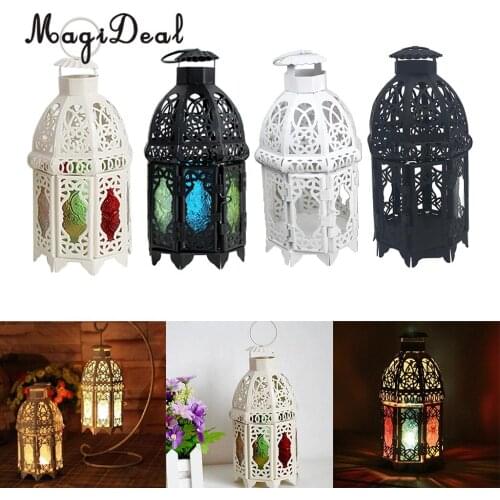 Vintage Metal With Glass Hanging Tea Light Votive Candle Holder Lanterns Moroccan Type Weeding Decoration