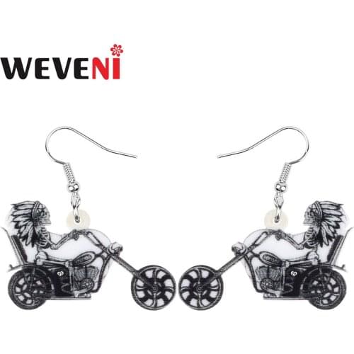 WEVENI Acrylic Halloween Skull Skeleton Earrings Big Realistic Motorcycle Drop Dangle Jewelry For Women Girls Lover Fashion Gift