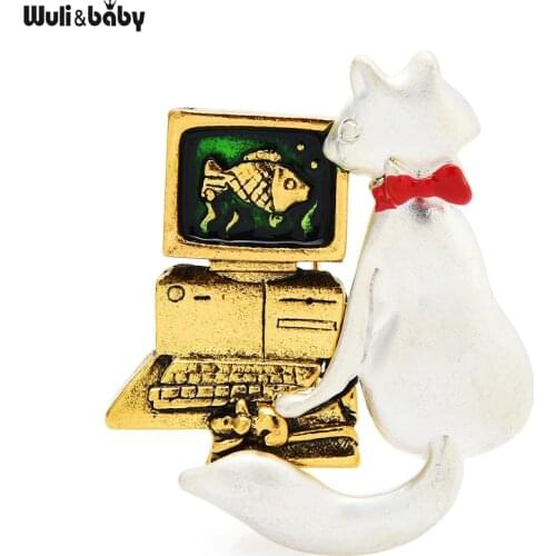 Wuli&baby Play Game Cat Brooches For Women Unisex Interesting Cat Pet Animal Brooch Pin Women Fashion Jewelry Gifts
