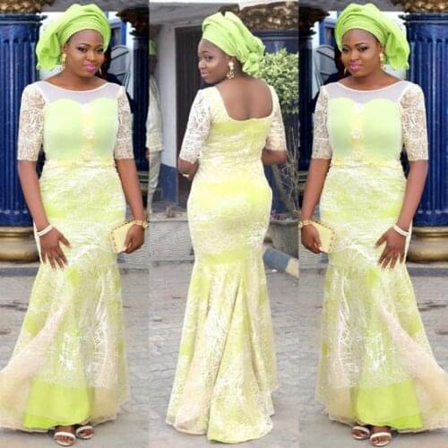 Bright Color Aso Ebi Evening Gowns Mermaid Appliques Half Sleeves O-Neck Floor Length Blush African Prom Party Dresses