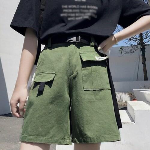 Women Summer Retro Casual Asymmetric Shorts Solid Color Ladies Army Green High Waist Shorts