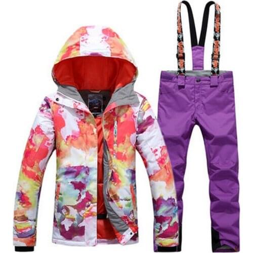 Womens Violet Ski Suit Female Waterproof Skateboarding Trekking Hiking Climbing Jacket And Pants Set