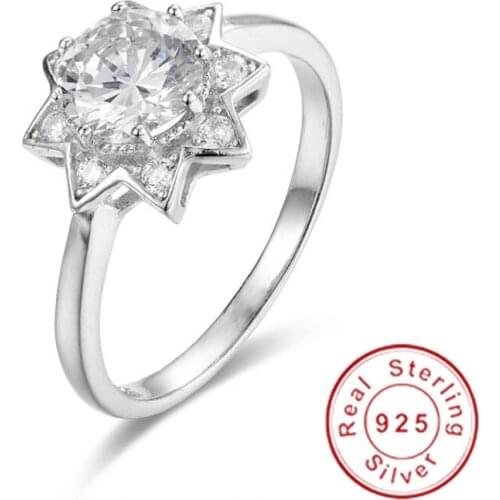 Ladys Pentagram solid 925 Sterling Silver 2ct SONA Diamond Rings Jewelry Classic Silver Wedding ring for Women gift size 5-9