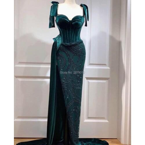 New Elegant Mermaid Evening Dress Floor-Length Sleeveless Prom Dress Beaded Formal Dress Middle East Robe De Soiree Aibye Dubai
