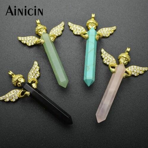 1pc Childrens Novelty Gift Sky Angle Cupid Crystal Pointed Pendants Natural Semi-precious Stone Fashion Jewelry Making