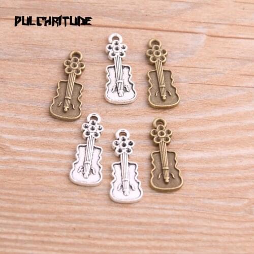 20PCS 9*22mm New Product Two Color Flower Violin Charms Music Pendant Jewelry Metal Alloy Jewelry Marking