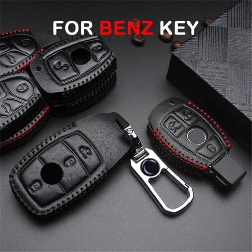 Car Accessories Metal Keyring Leather Car Key Case Cover For Mercedes Benz Accessories W204 W203 W205 W210 W211 formercedes w205
