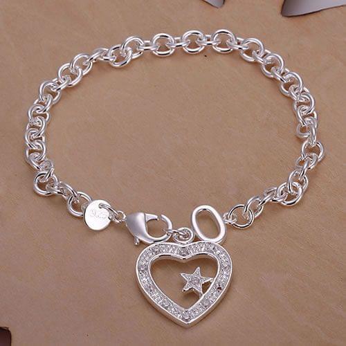 Free shipping 925 sterling silver jewelry bracelet fine star heart zircon bracelet top quality wholesale and retail SMTH028