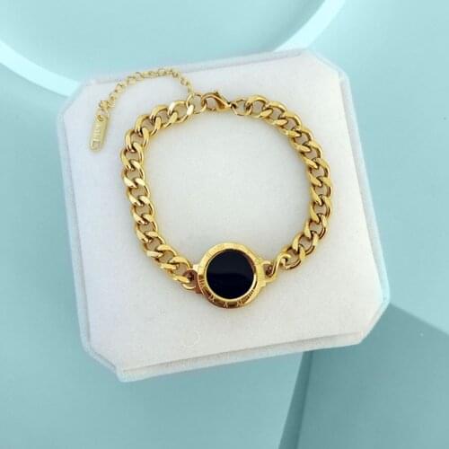 316L Stainless Steel Roman Numerals Natural Shell Charm Thick Chain Bracelets For Women Fashion Trend Fine Jewelry Gift SAB285