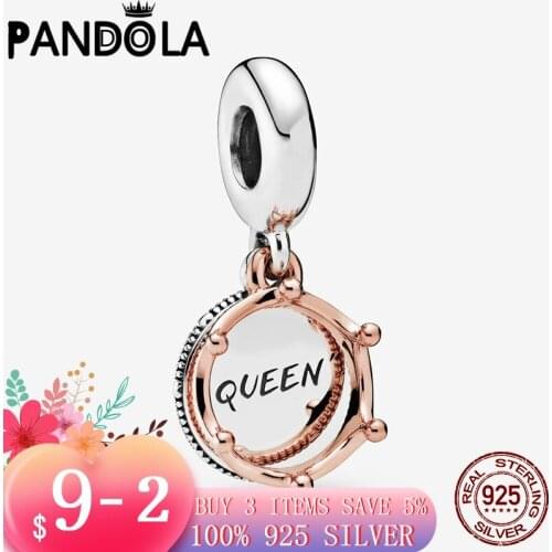 Sale Real 925 Sterling Silver Queen & Regal Crown Dangle Beads Fit Original Pandora Bracelets DIY Jewelry Making For Women