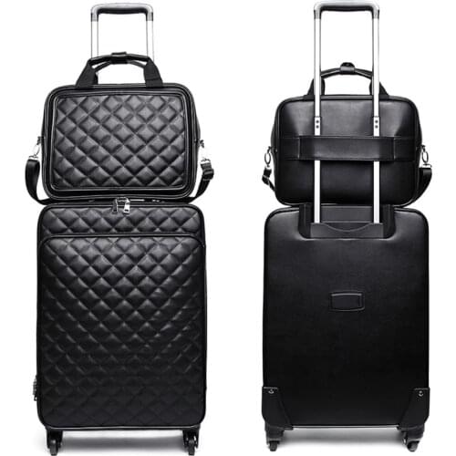 Fashion PU leather suitcase set luggage female retro trolley case boarding suitcase business travel high quality brand luggage
