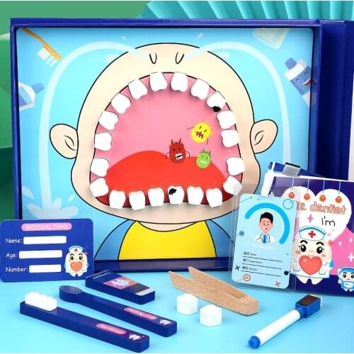 Wooden Simulation Doctor Toy Suit Childrens Preschool Cosplay Pretend Play House Dentist Tooth Early Childhood Education Toys