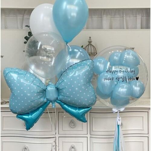 Kids Gifts Large Aluminum Film Balloon Blue Pink Bow Baby Gender Reveal Christening Birthday Party Decor Air Ball Helium Balloon