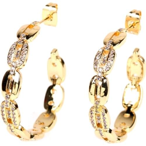 EYIKA Luxury Unique Design Zircon Link Chain Shape Big Hoop Earring for Women Semicircle Piercing Earrings Statement Jewelry