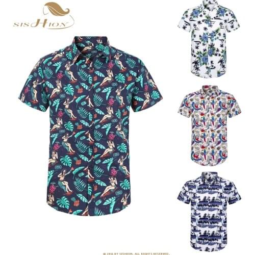 SISHION Cotton Hawaiian Shirt Short Sleeve leaf Floral beauty Print Summer Beach Casual Men Shirt MS0006 Plus Size Hawaii Shirt