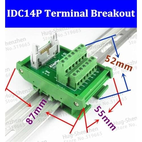 IDC14P IDC 14 Pin Male Connector to 14P Terminal Block Breakout Board Adapter PLC Relay Terminals DIN Rail Mounting--1pcs/lot