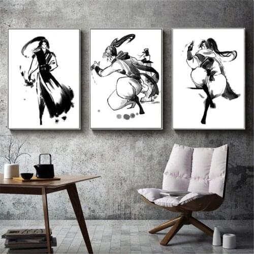 Ink Martial Arts Series Oil Painting Picture Poster Canvas Print Painting Wall Art Living Room Home Decoration