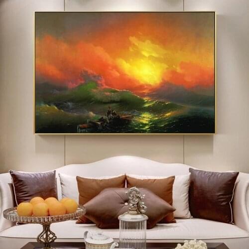 Canvas Painting Russian Famous The Ninth Wave By Ivan Aivazovsky Classical Seascape Posters Print Wall Art Picture Home Decor