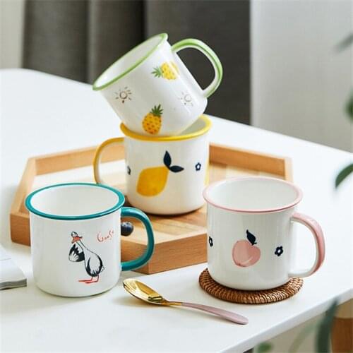 Nordic Ceramic Coffee Mug Cute Fruit Printed Couple Water Cup Creative Breakfast Milk Mug Porcelain Office Tea Cup Drinkware