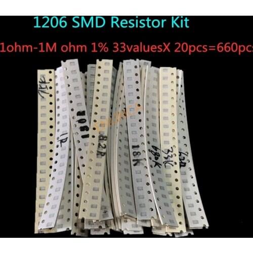 1206 SMD Resistor Kit Assorted Kit 1ohm-1M ohm 1% 33valuesX 20pcs=660pcs Sample Kit