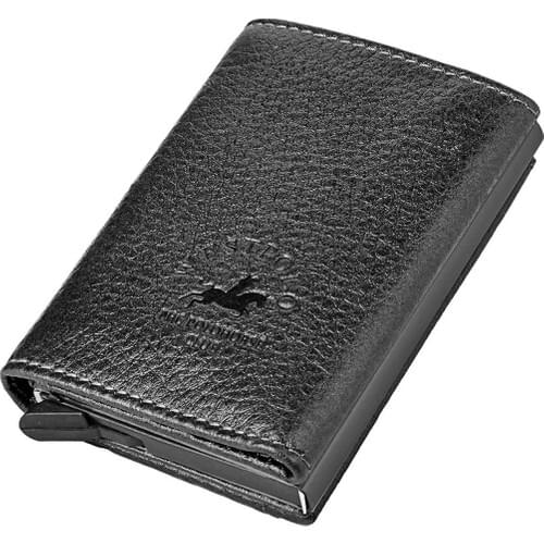 West Polo Mechanismed Card Wallet Genuine Leather Black 5540