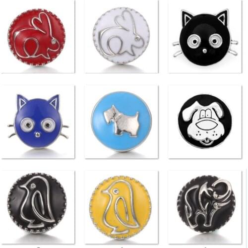 XH8026 Crystal 18mm rabbit cat dog Elephant Metal Snap button fit snap jewelry DIY