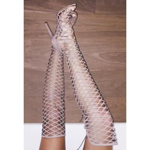Hot selling sexy cut-outs stiletto high heels over the knee boots peep toe hollow out motorcycle boots summer gladiator sandals