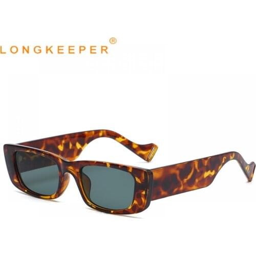 LongKeeper Small Rectangle Sunglasses Women 2021 Brand Designer Vintage Square Sun Glasses Fashion Leopard Green Shades UV400