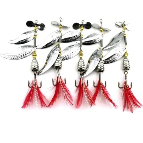 9CM-11.7G Metal Fishing Lure Spoon Lure rotated double Sequins Bait Fishing Tackle Hard Bait Spinner Bait with feathers hook