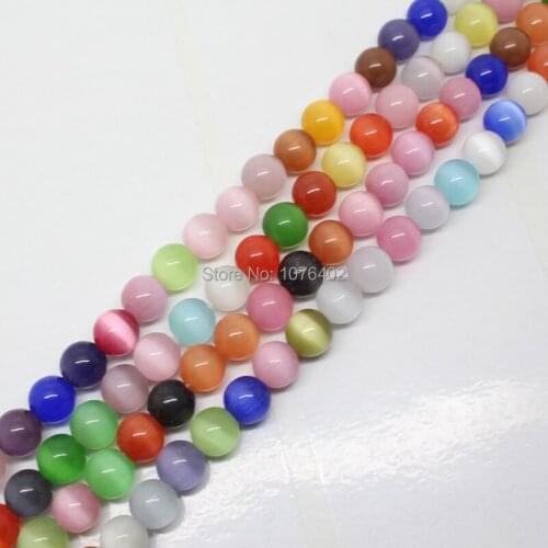 Mini. order is $7!8mm Beautiful Multicolor Cats Eye Round Loose Beads 15"