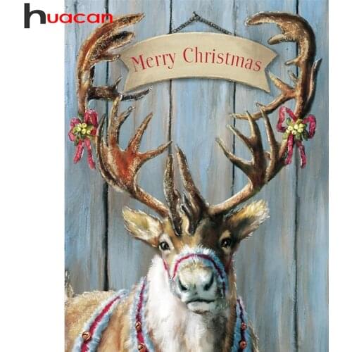 Huacan Diamond Painting Kit Deer 5d Diy Diamond Embroidery Christmas Animal Mosaic Cross Stitch Home Decor