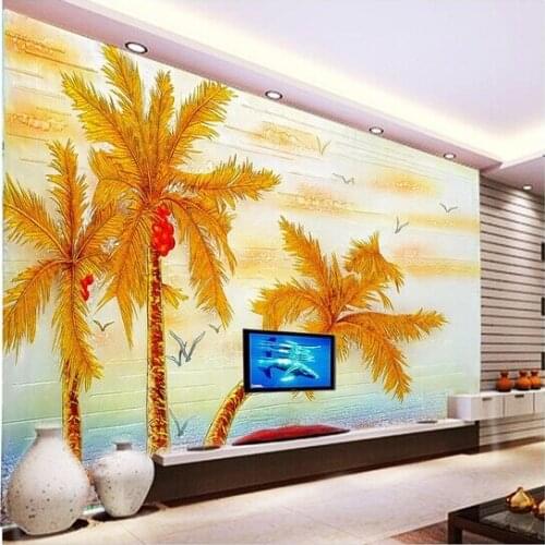 Custom mural landscape, embossed golden coconut tree for the living room bedroom TV background wall waterproof papel de parede