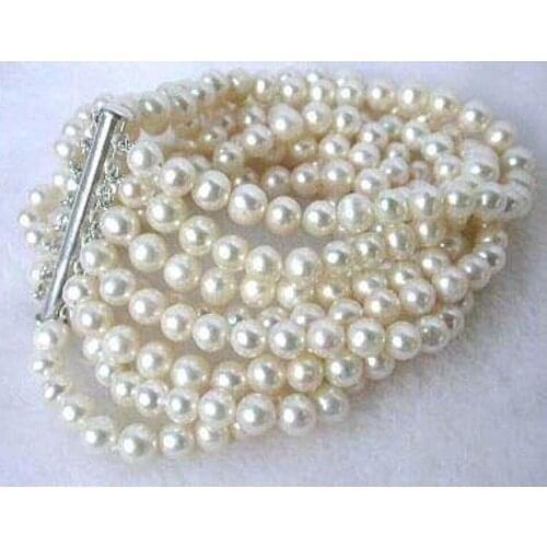 Natural white fresh water pearl Round loose beads 8 rows 6-7mm making Bracelet 7.5 BV333
