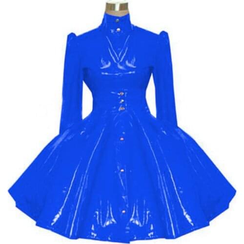 Wetlook faux pu leather A line dress pvc rubber Lolita Plus Size Puff Long Sleeve Dress Costumes Princess Original Dress Hot 7XL