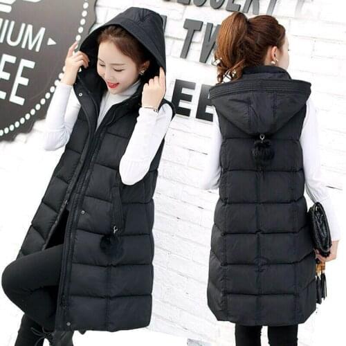 2021 Autumn Winter Woman Cotton Padded Vest Ladies Casual Waistcoat Female Sleeveless Long Vest Jacket Slim Fit Warm Coats Q49