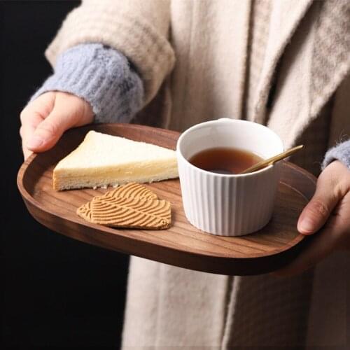 Black Walnut Oval Plate Ebony Afternoon Tea Tray Saucer Sooden Dessert Coffee Tray