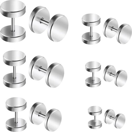 JFORYOU Fake Plugs Faux Gauges Plugs Earring Men Stainless Steel Studs Circle Flat Back Cheater Illusion Tunnel Dumbbell Women12