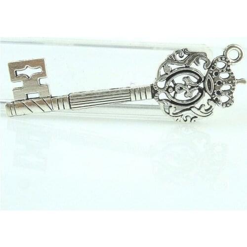 4pcs 15252 Antique Silver 69*21.5mm Crown Key Charms Pendant For Jewelry Making Bracelet Vintage Accessories