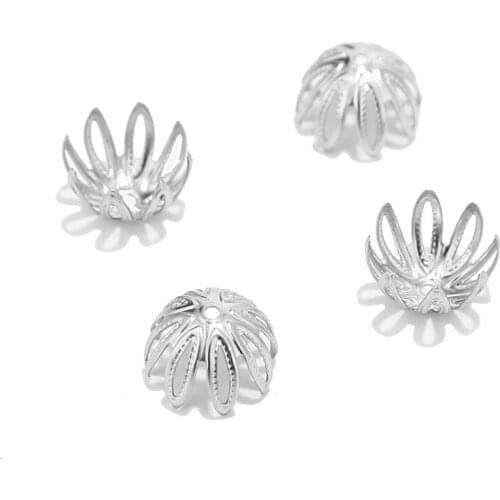 20pcs/lot Silver Plated Stainless Steel Hollow Flower Bread Caps DIY Jewelry Making Findings