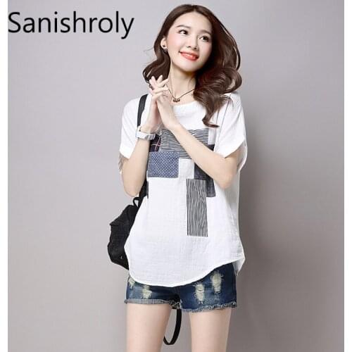 Sanishroly Women Summer Style T-Shirts Tees Casual Loose Cotton Linen T Shirt Female Short Sleeve Shirts Tops Plus Size 3XL C002