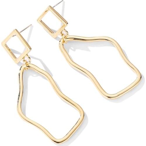 Geometric Irregular Simple Gold Color Metal Drop Earrings For Women Girls Korean Dangle Earrings Jewelry Gifts SD2385